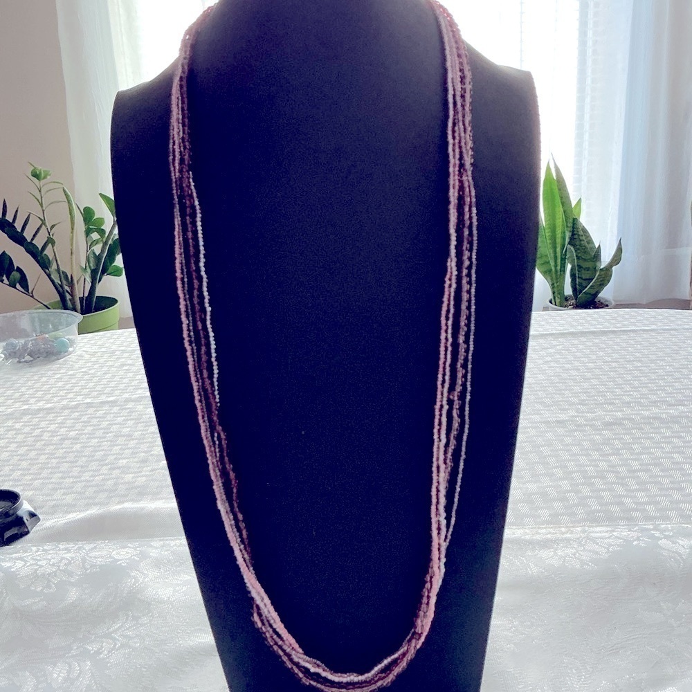 Seed Bead Silver Tone Multi-Strand Necklace